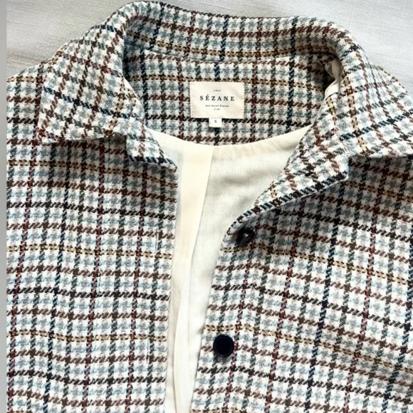 SÉZANE Will Cream Brown Houndstooth Plaid Wool Jacket RARE size Small NWT - Picture 7 of 13